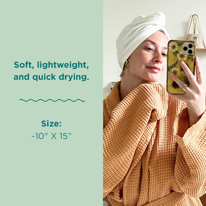 Sand Cloud Cotton Hair Towel Wrap, Ivory - Quick Dry Hair Towel for Wet Hair - 100% Turkish Organic Cotton, Half Terry Weave with Binding Edge - 10" x 15" Lightweight, Frizz-Free Hair Drying Towel - Image 3